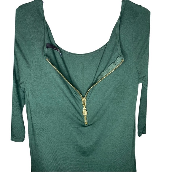 Zara Basic Evening Top mid dress green back zipper boatneck - Picture 4 of 4